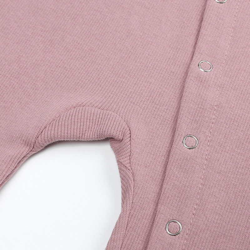 Bộ Áo Liền Quần Tay Dài Màu Trơn Chất Liệu Cotton Cho Bé 0-12 Tháng Tuổi
