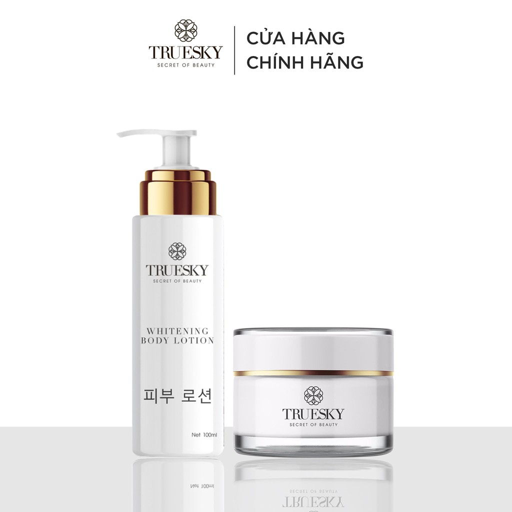 Bộ sản phẩm dưỡng trắng da mặt và toàn thân Truesky VIP07 gồm 1 kem dưỡng trắng body 100g + 1 kem dưỡng trắng da mặt 20g