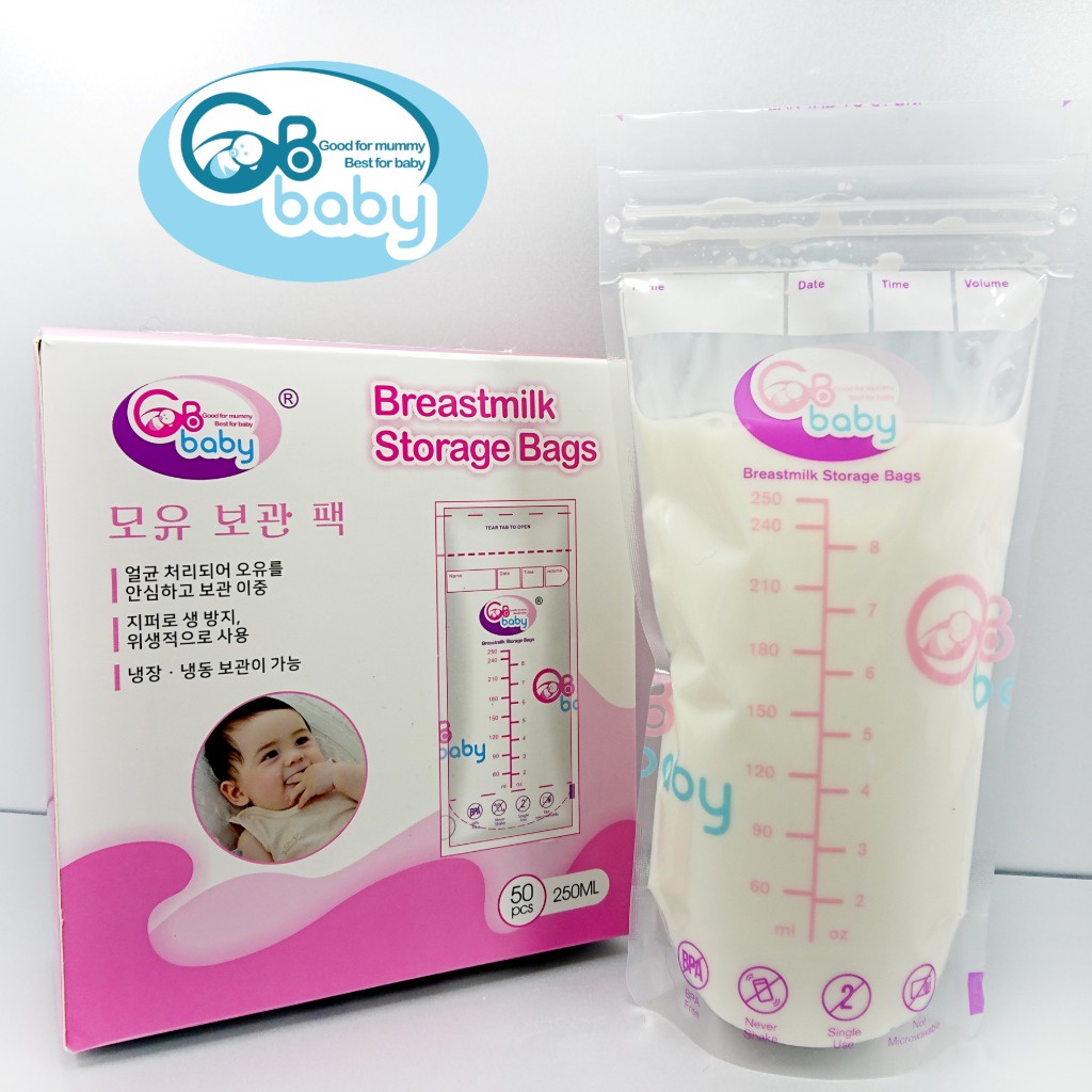 Hộp 50 túi trữ sữa mẹ GB-Baby 250ml 200ml 100ml Tặng Túi tăm chỉ nha khoa