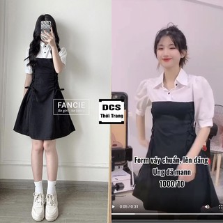 Váy Cổ Trắng Đan Eo Chất Đũi Lụa Xưởng May DCS