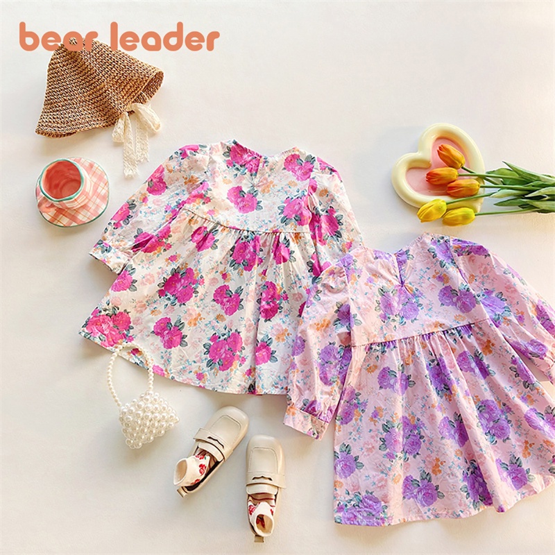 BEAR LEADER Đầm Cotton Tay Dài Phong Cách Hàn Quốc Thời Trang Mùa Thu Mới Cho Bé Gái 2-7 Tuổi