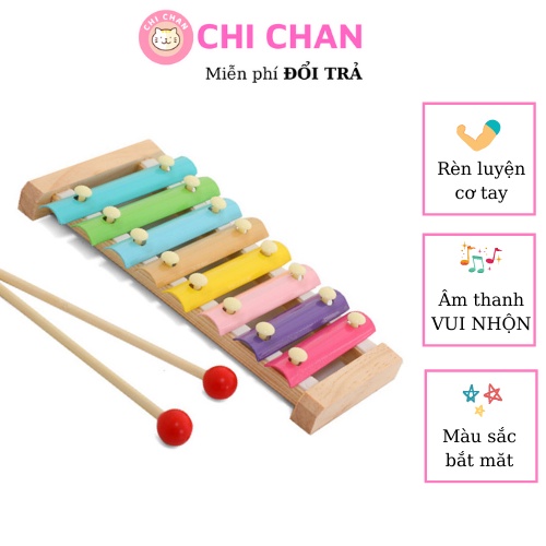 Đồ chơi đàn gỗ 8 quãng nhiều màu sắc, phát tiếng vui nhộn, luyện độ dẻo dai của tay Chi chan