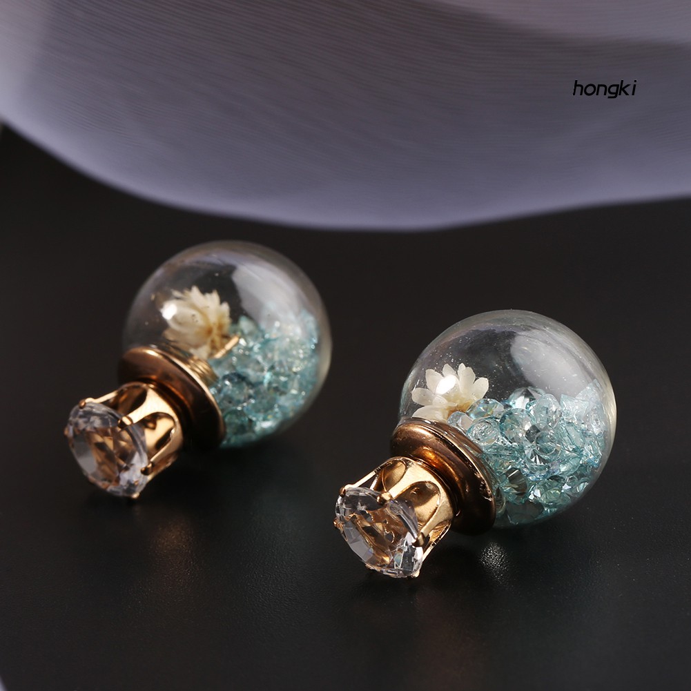 Bông tai hoa khô đính đá thời trang độc đáo cho nữ