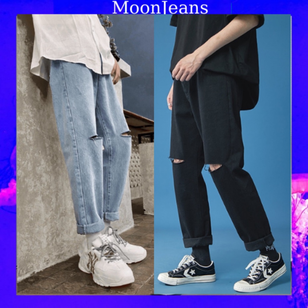 Quần jean baggy nam rách suông rộng ống đứng dáng vải jeans bò Hottrend 2022