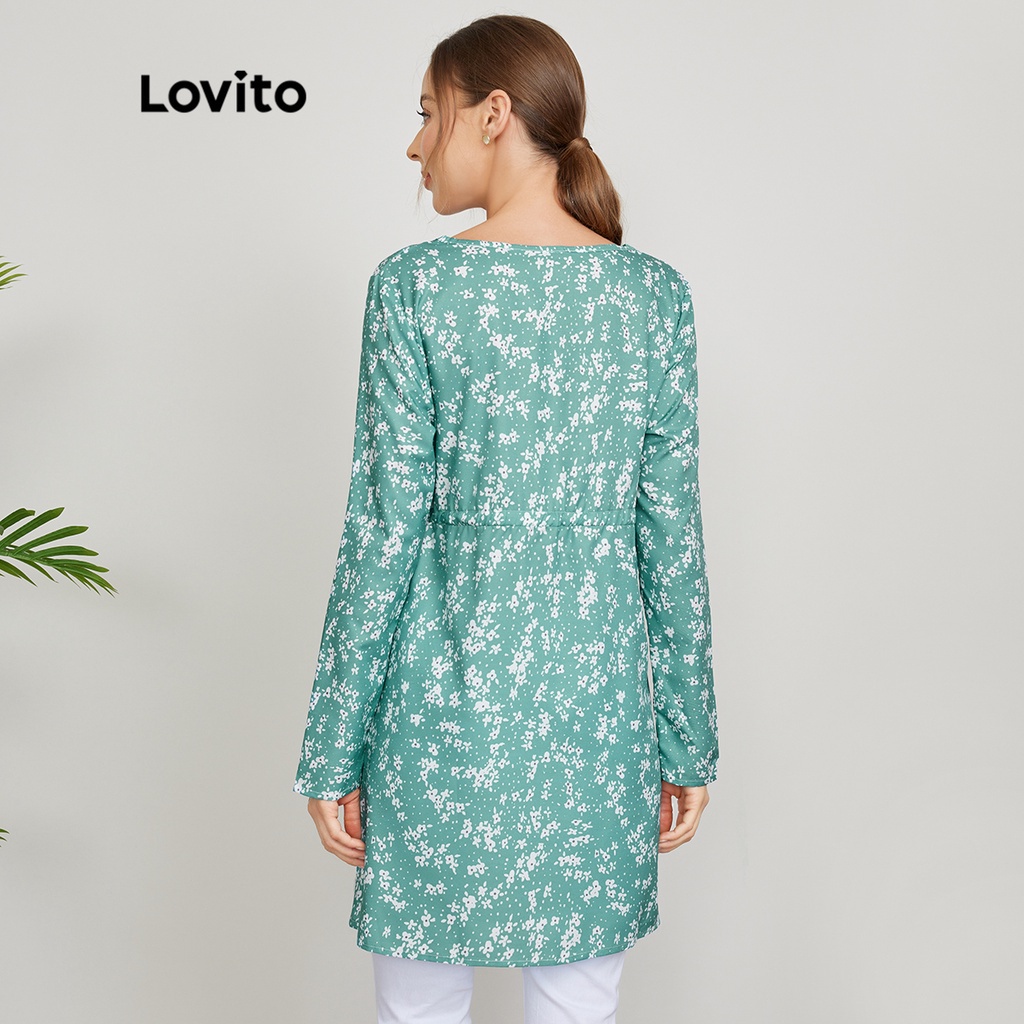 Lovito Áo dây rút hoa L24ED107 (Xanh lá cây)