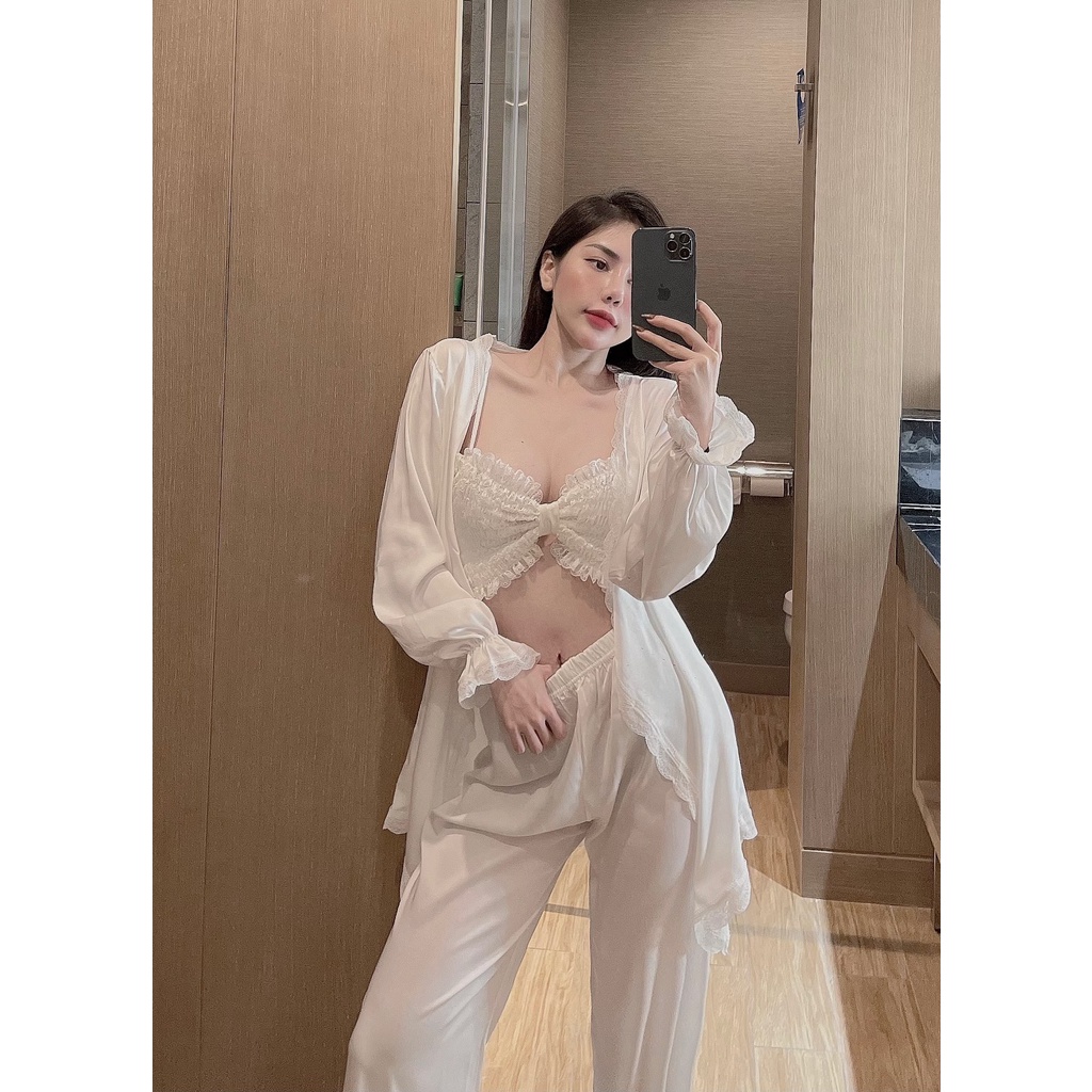 Đồ mặc nhà 2 dây nơ Sexy lụa latin Siêu Mát ĐB105