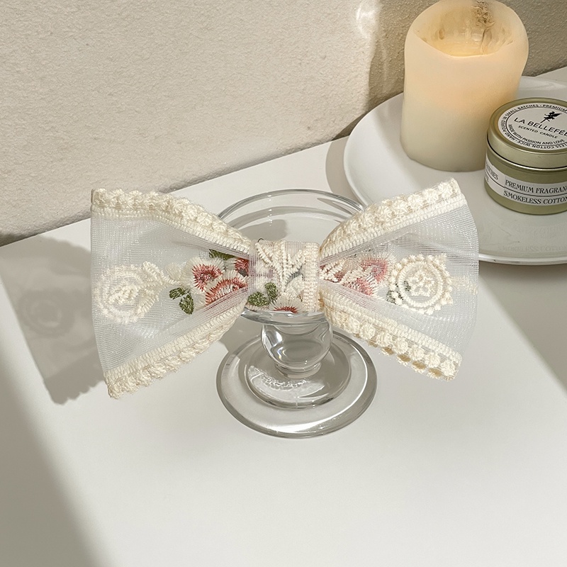 Kẹp Tóc Nơ Lớn Thêu Họa Tiết Phong Cách Hàn Quốc Cho Nữ