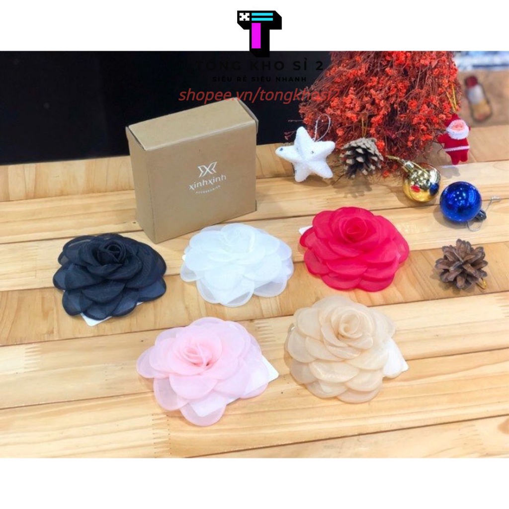 PVN17324 Hoa trà lụa cài áo , cài váy trơn cao cấp T2