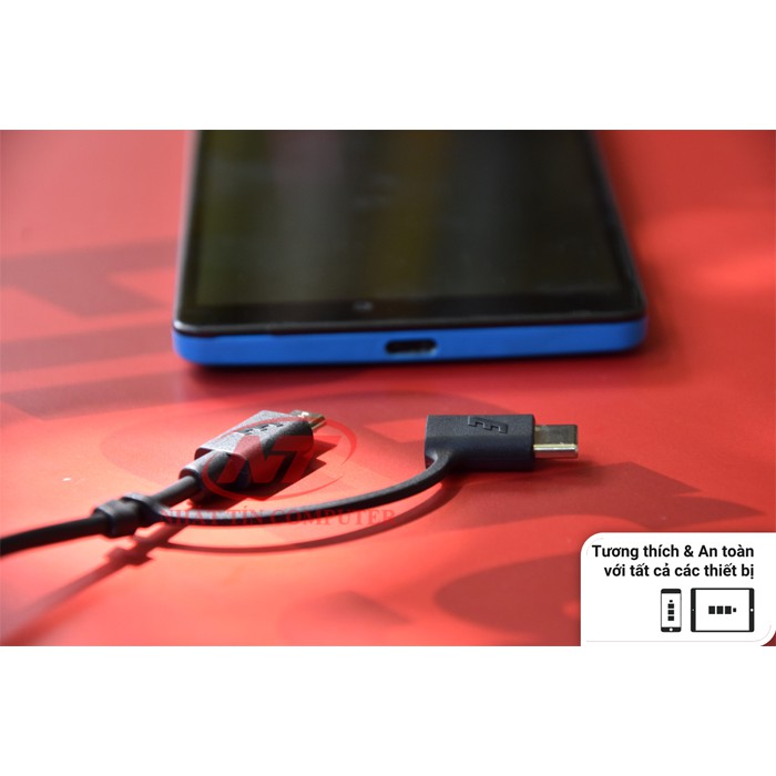 Cáp Energizer 2 trong 1 Type-C và Micro-USB HT dài 1.2m (Đen) - Hãng phân phối chính thức