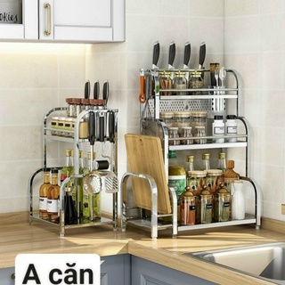 Kệ Đựng Gia Vị INOX 304 Đặt Bàn Cao Cấp (2Tầng và 3 Tầng) có kệ để thớt