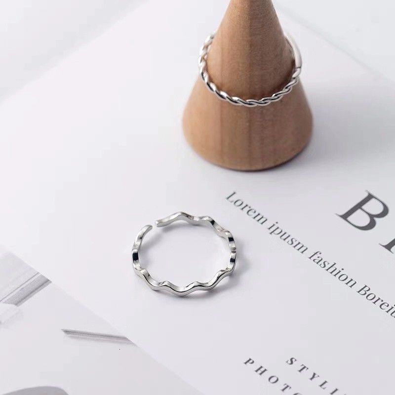 Japanese and Korean wave pattern minimalist opening ring, simple and versatile, Mori's Retro fresh art opening ring, adjustable