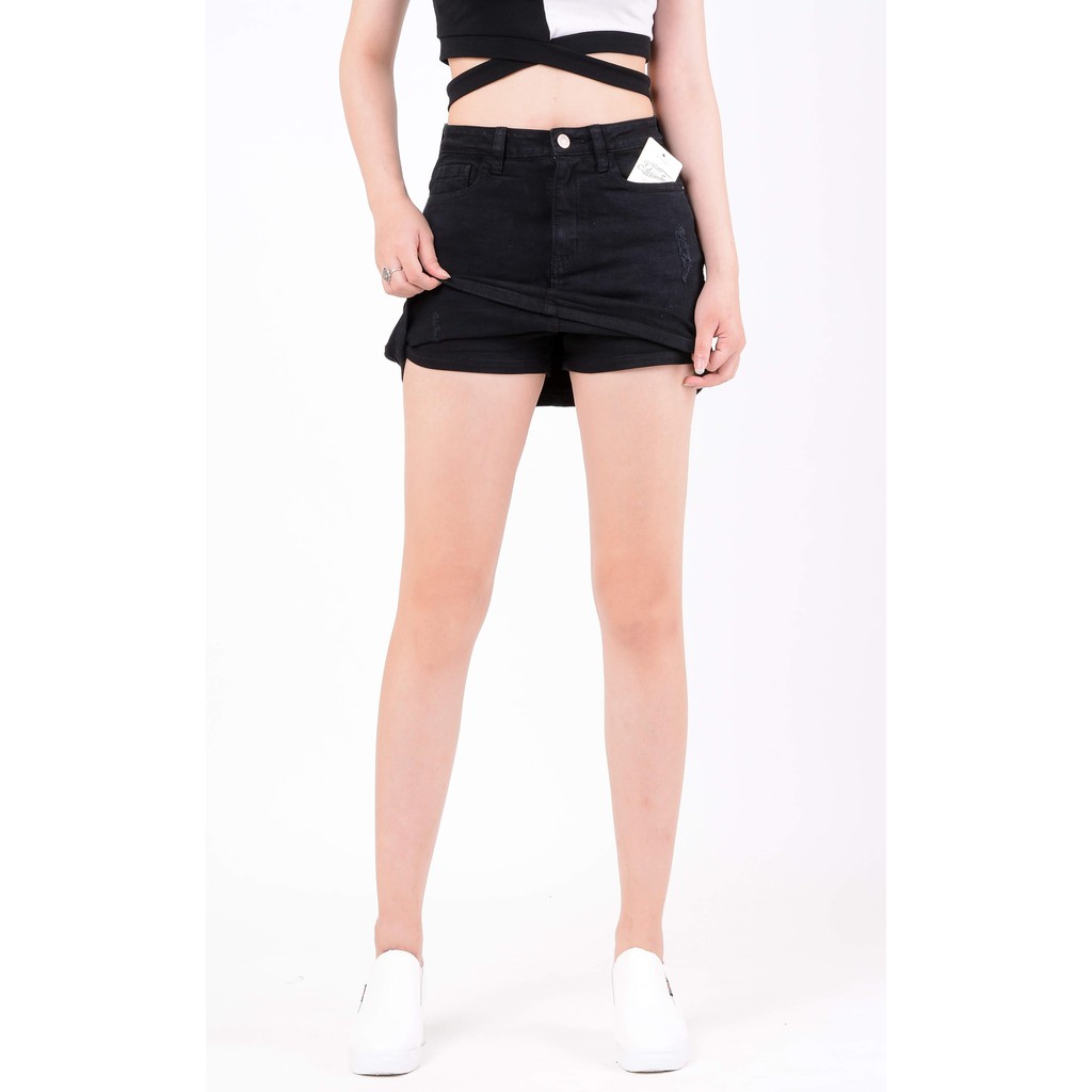 Chân váy jean nữ có quần bên trong đẹp lưng cao cạp cao màu đen trắng rách hàng hiệu cao cấp mã 410 VANIZEN
