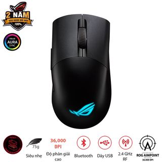 Chuột gaming fps không dây rog keris wireless aimpoint màu đen, cảm biến rog aimpoint độc quyền 36000 dpi