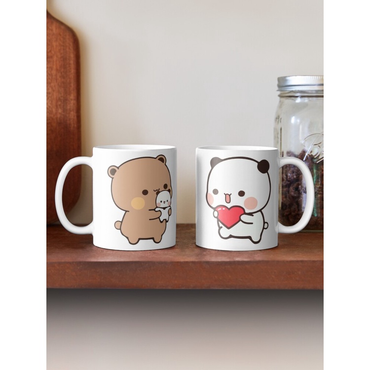 Cốc sứ uống trà cafe in hình Cat mochi hình gấu pande dễ thương cốc sứ văn phòng