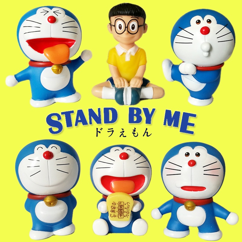 Hộp 6 mô hình mèo ú Doraemon dễ thương trang trí nhà cửa, bàn làm việc, bàn học, tủ sách, taplo ô tô, quà tặng