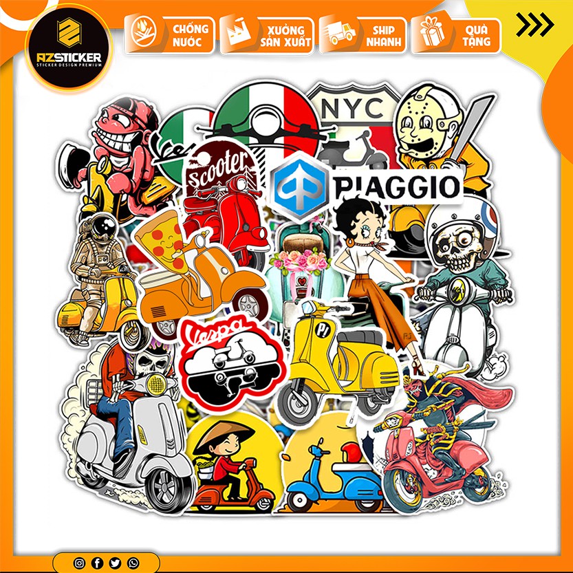 [Set 100+] Sticker Vespa | Dán Nón Bảo Hiêm, Điện Thoại, Laptop, Bình Nước...Chống Nước, Chống Bay Màu