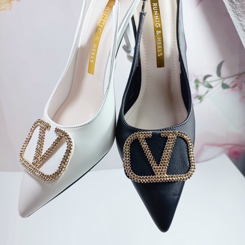 Giày sandal cao gót mũi nhọn tag V đá vàng gót nhọn 8p hàng đẹp