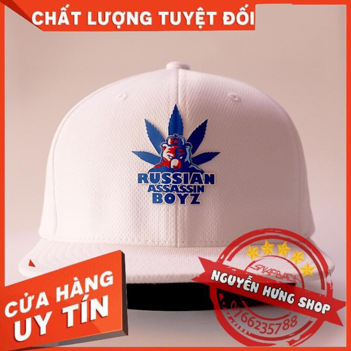 Mũ snapback full trắng logo gấu nga thời trang 2020