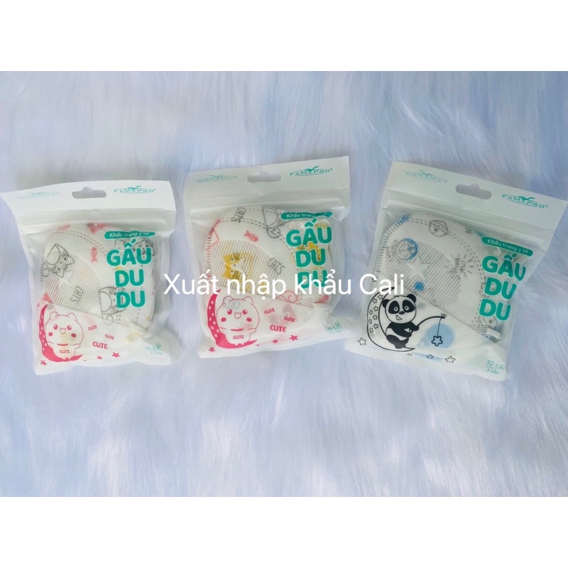 Túi 10 cái khẩu trang gấu du du Famapro, khẩu trang cho bé