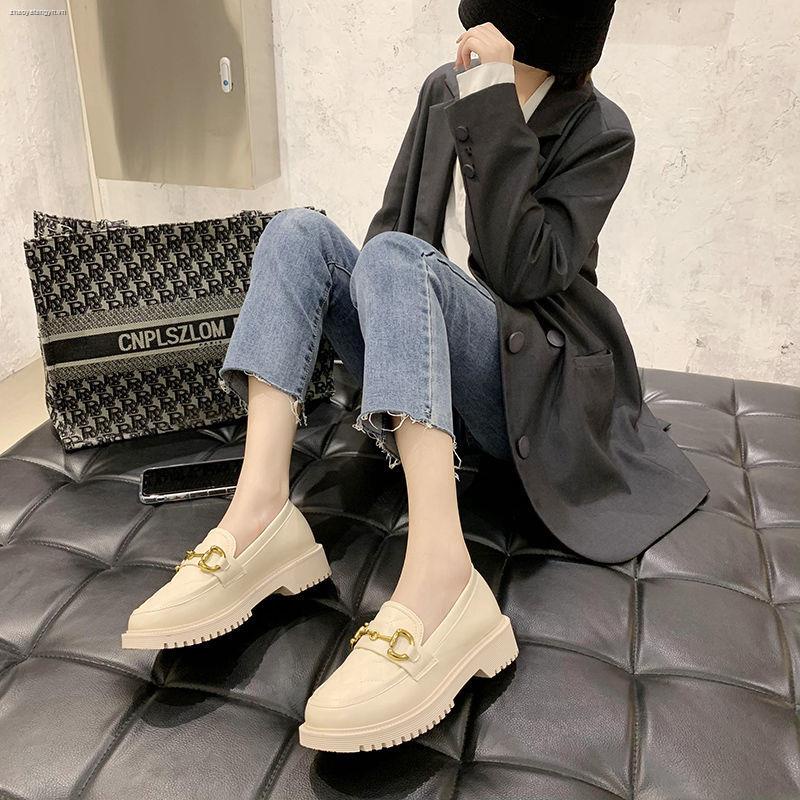 Giày lười vải da đế bằng phong cách Anh Quốc thời trang xuân thu dành cho nữ