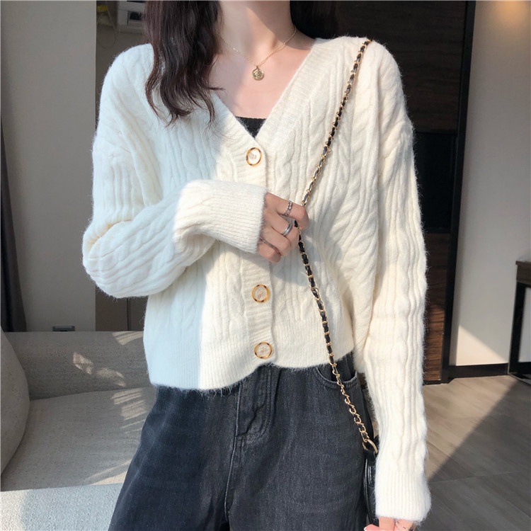 Áo khoác cardigan ZHELIHANGFEI dệt kim tay dài cổ chữ V dễ phối đồ sành điệu