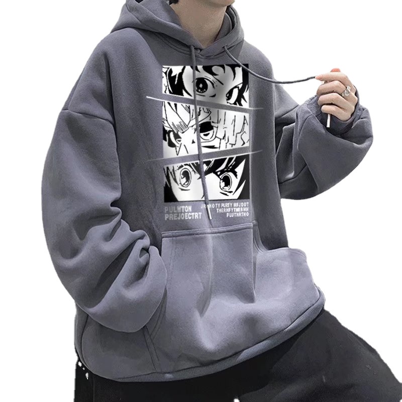 Áo hoodie dáng rộng dài tay có túi in hình thời trang đường phố phong cách Hàn Quốc mùa thu đông cho nam M-8XL