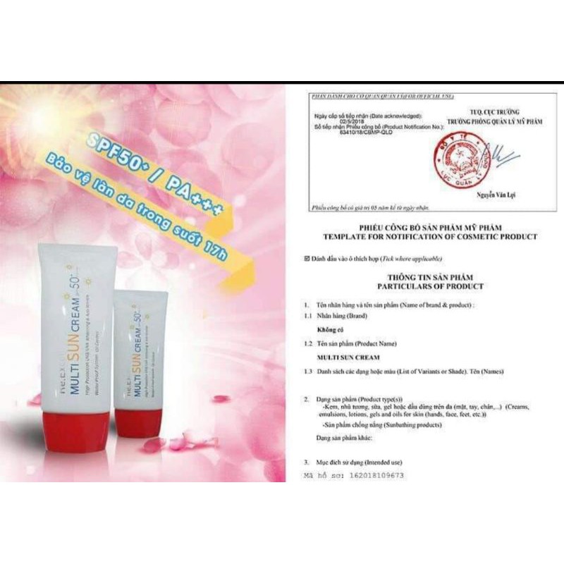 Kem chống nắng lên tone không gây nhờn rít, đổ dầu Hàn Quốc Multi_Sun_cream SPF50+ PA+++ RB