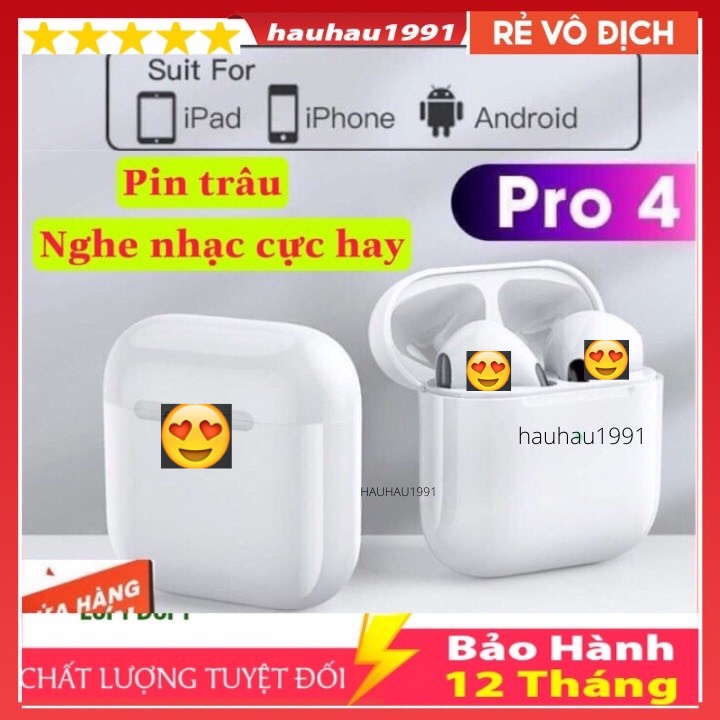 Tai nghe không dây Mini Pro4 Bluetooth 5.0 TWS, Nghe nhạc Cực Hay, Bảo Hành 12 Tháng.