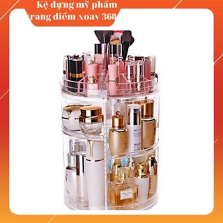 Kệ đựng mỹ phẩm trụ xoay 360 độ tiện dụng IMA Store - Kệ đựng đồ trang điểm để bàn nhựa trong suốt vân kim cương