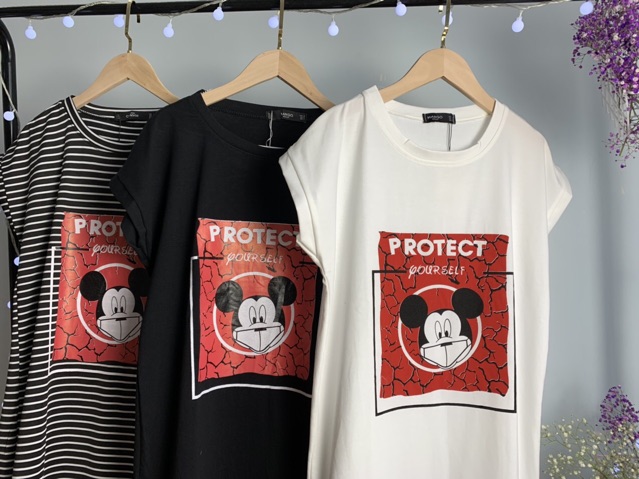 [vayxuong]ĐẦM SUÔNG COTON NỮ CHUỘT MICKY in chữ “ROCTEC”