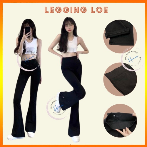 Quần Legging Nữ Ống Loe Tôn Mông Hack Dáng Lưng Cao 7cm Chất Cotton Lạnh Hanva