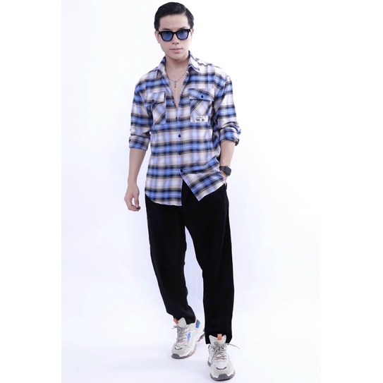 Sơ mi caro phối sọc lưng thời trang nam form suông rộng Nô Store