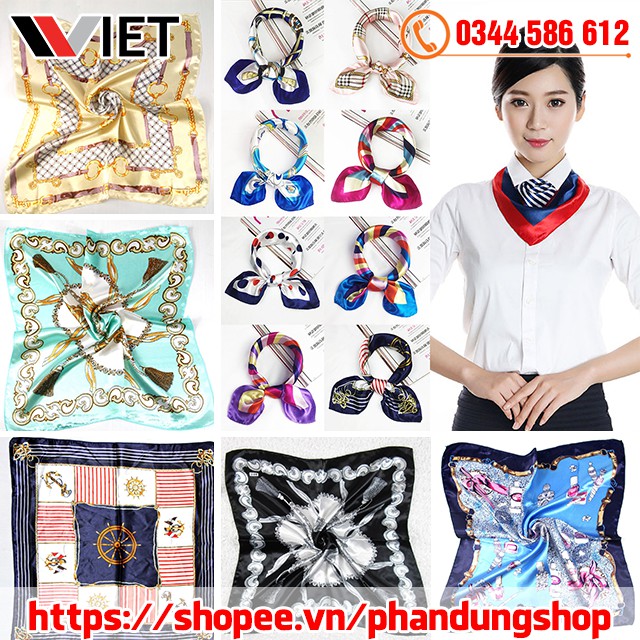 Khăn Turban Bandana Lụa Satin 50x50 Buộc Tóc, Quàng Cổ Đa Năng Cho Nữ