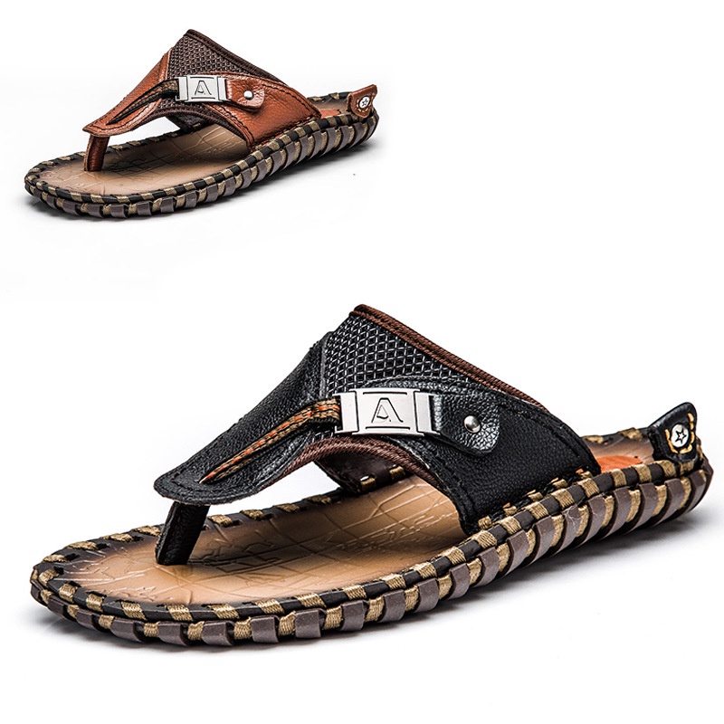 Dép Sandal Đi Biển Bằng Da Bò Cỡ Lớn Nắp Lật Size 38-48 Thoải Mái Mùa Hè Cho Nam