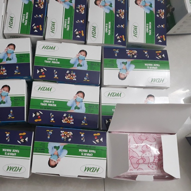 Hộp 50 khẩu trang y tế cho trẻ em kháng khuẩn mẫu hoạt hình Hàng Việt Nam Xuất Khẩu
