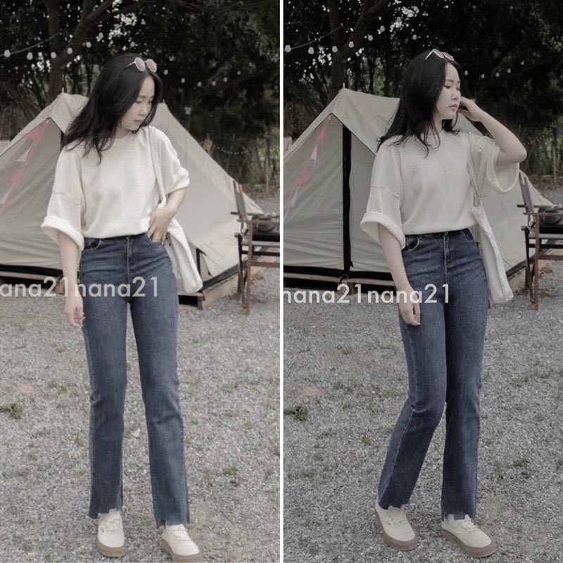 Quần jeans nữ cắt gấu.quần bò nữ ống đứng cắt gấu chuẩn phom hàn quốc | BigBuy360 - bigbuy360.vn