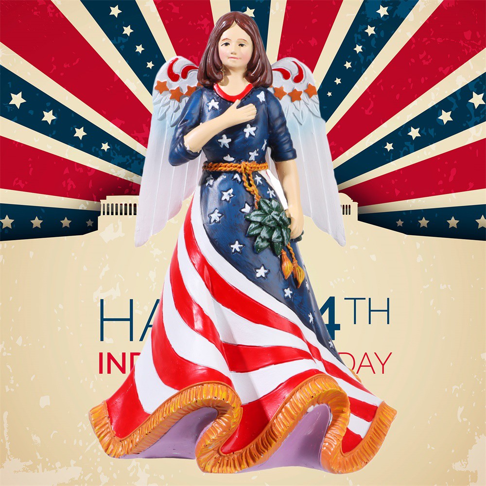 MIOSHOP Crafts Sculpture American Patriotic Independence Day Statue Bring Good Luck Gift Home Decoration Memorial Handmade Angel