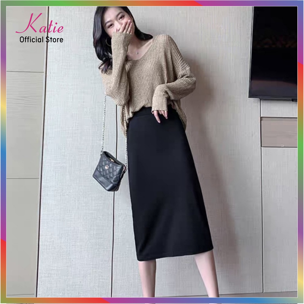 Chân Váy Công Sở Kiểu Váy Bút Chì Qua Gối KATIE Dài 68cm Co Giãn Thoải Mái Có Túi Ẩn Tiện Dụng Có Đến Big Size CV68cm