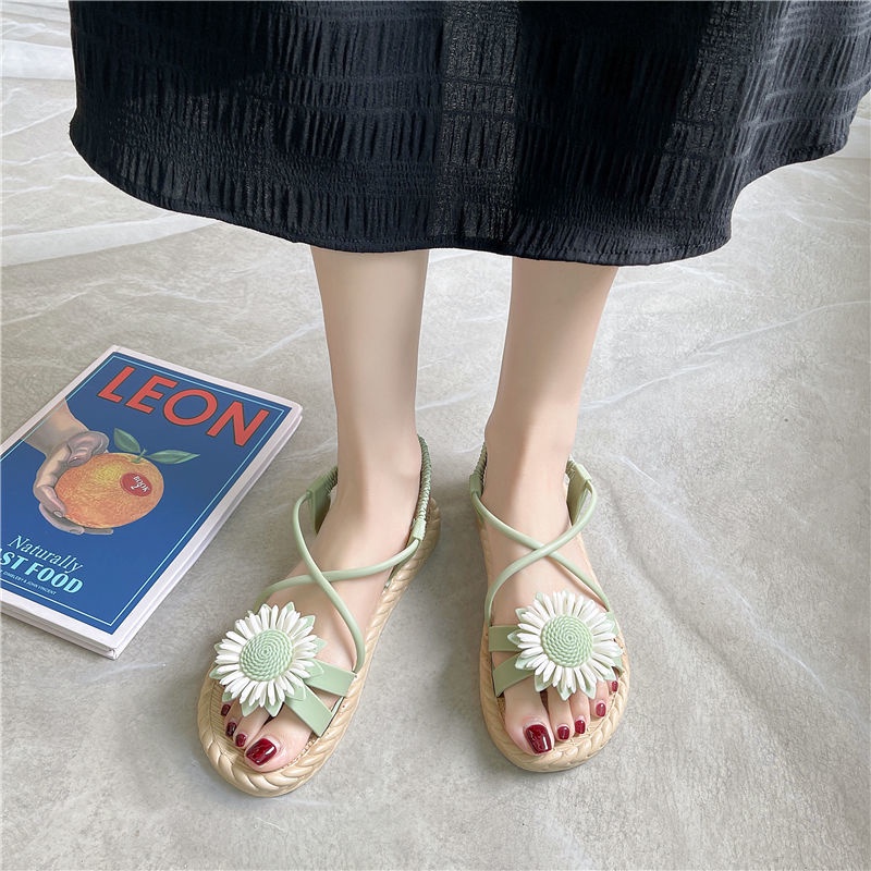 Xăng đan Đế Bằng Chống Trượt Chống Nước In Hình Hoa Cúc Cho Nữ