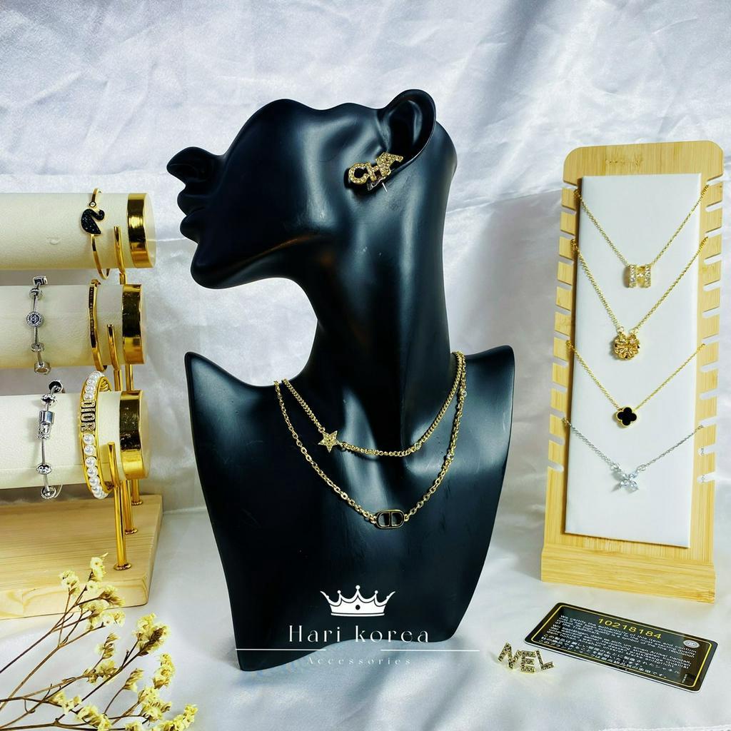 Sét trang sức CD, Vòng cổ và khuyên tai nữ hãng cao cấp, phụ kiện dây chuyền nữ Hari korea accessories
