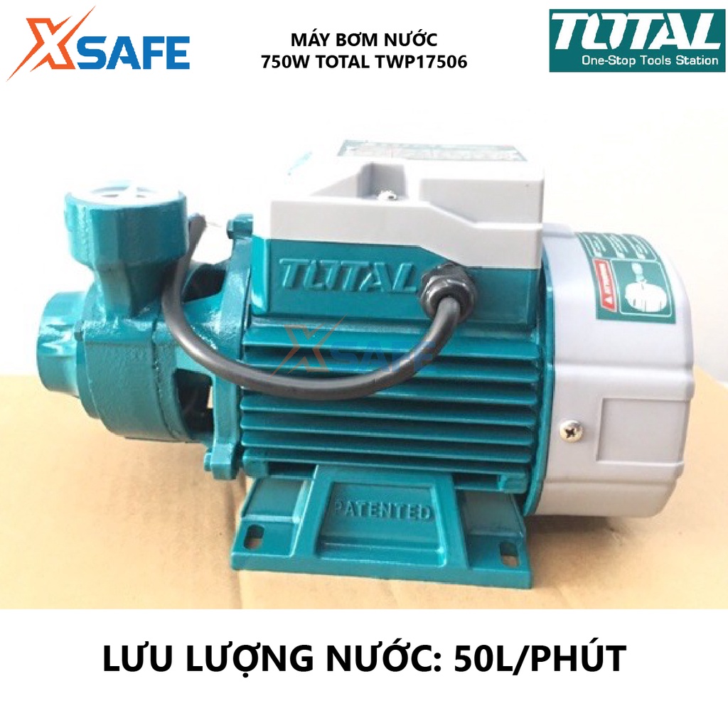 Máy bơm nước TOTAL TWP17506 Máy bơm công suất 750W(1HP), mô tơ dây đồng, chiều dài dây cáp 0.15m - Chính hãng [XSAFE]