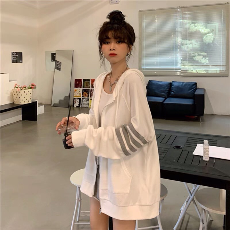 [RẺ VÔ ĐỊCH] Áo khoác nỉ vạch tay,có mũ kèm dây rút. | BigBuy360 - bigbuy360.vn