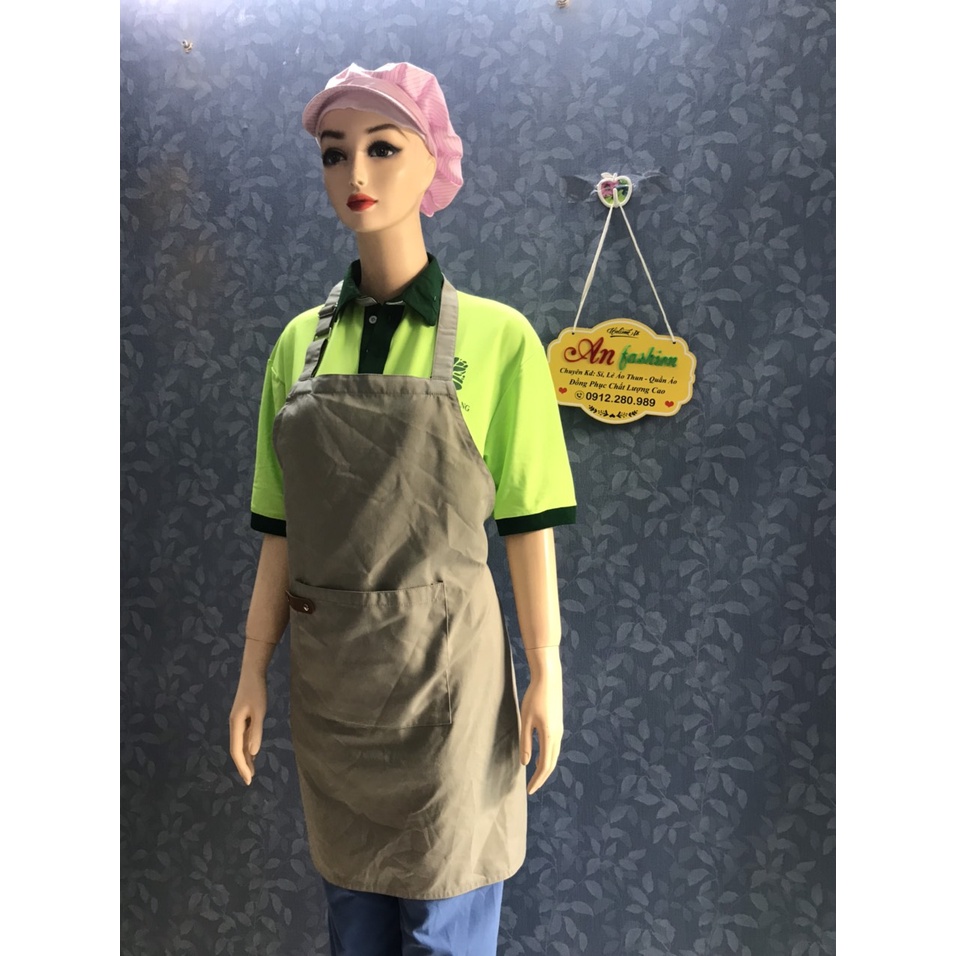 Tạp Dề Kaki Dài Màu Xám Kem Nam/Nữ Nhân Viên Phục Vụ Quán Cafe, Nhà Hàng, Gia Đình_Hình chụp thực.