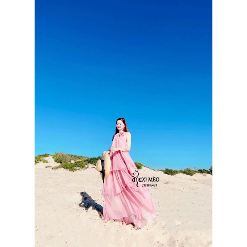 Đầm maxi voan tầng yếm hoa cổ | BigBuy360 - bigbuy360.vn