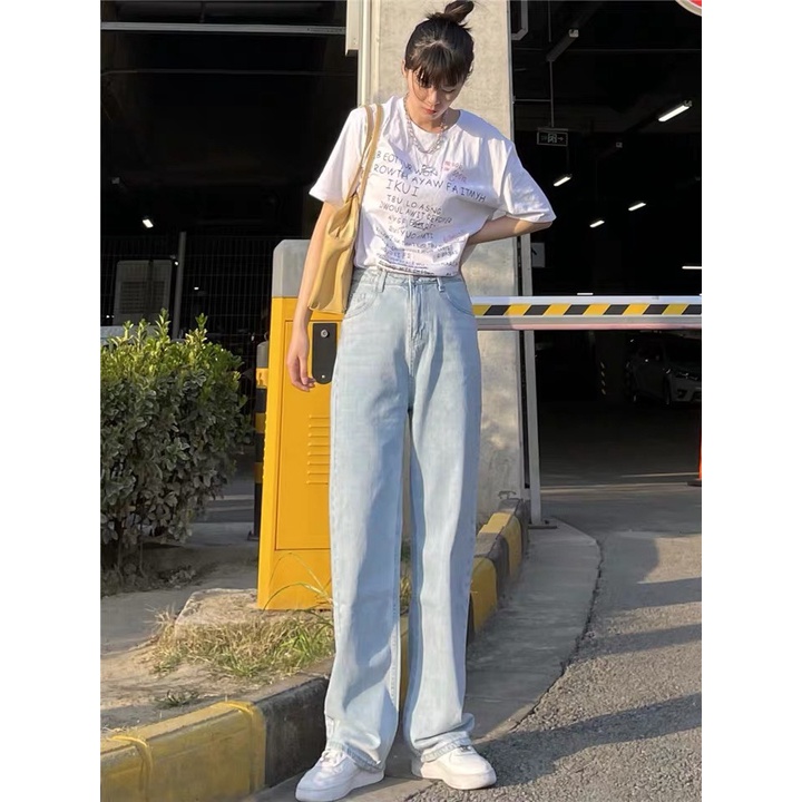 Quần jeans nữ lưng cao ống suông, Quần baggy nữ lưng cao style hàn quốc hot 2022 TR01 tôn dáng và che khuyết điểm tốt