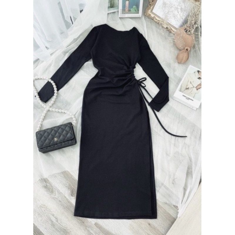 [FREESHIP] Đầm body xẻ tà khoét eo rút dây chất borip loại xịn rần rần tóp tóp