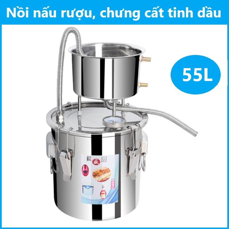 Nồi chưng cất tinh dầu Inox 55L (tặng kèm máy bơm mini) Nồi nấu rươu đa năng, nồi hấp xôi 41cm, nồi luộc gà hầm canh