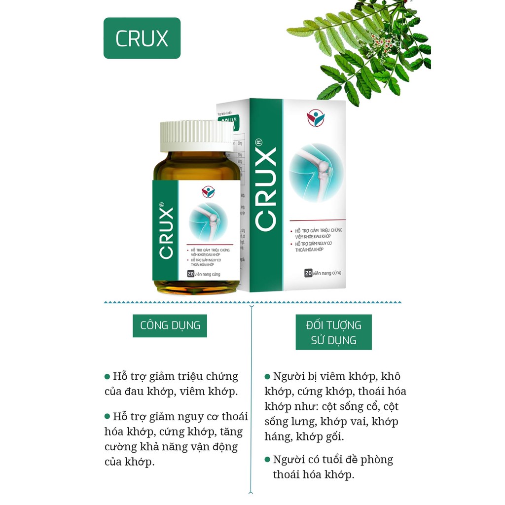 Crux – Viên uống hỗ trợ điều trị viêm khớp (Hộp 20 viên)