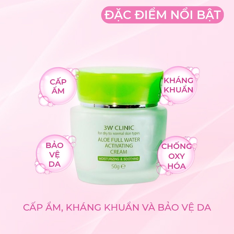 Kem dưỡng ẩm trắng da 3W Clinic Hàn Quốc Chiết xuất từ Lô Hội giúp da trắng sáng mềm mại và ngăn ngừa lão hóa 50ml