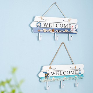 Móc treo đồ 3 móc có chữ WELCOME 40cm - Decor đồ trang trí theo phong cách biển Địa Trung Hải